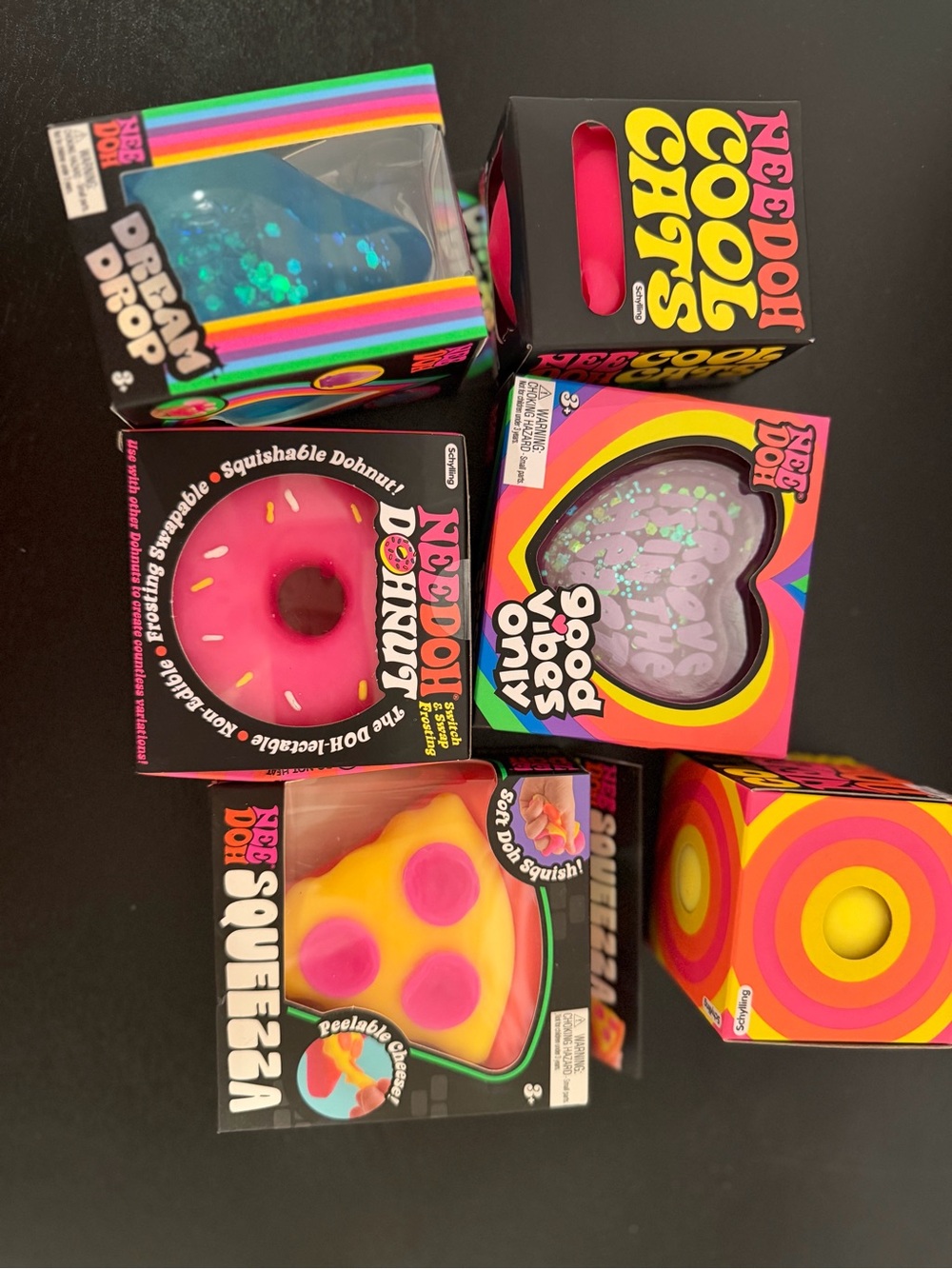 Needoh set of 6 squeezza color change good vibes dohnut dream drop cool cats